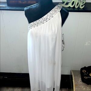 Calvin Klein Crystal-Embellished One-Shoulder Dress